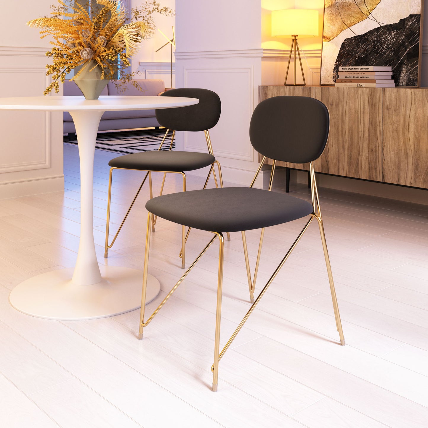 Georges - Dining Chair (Set of 2) - Gray / Gold