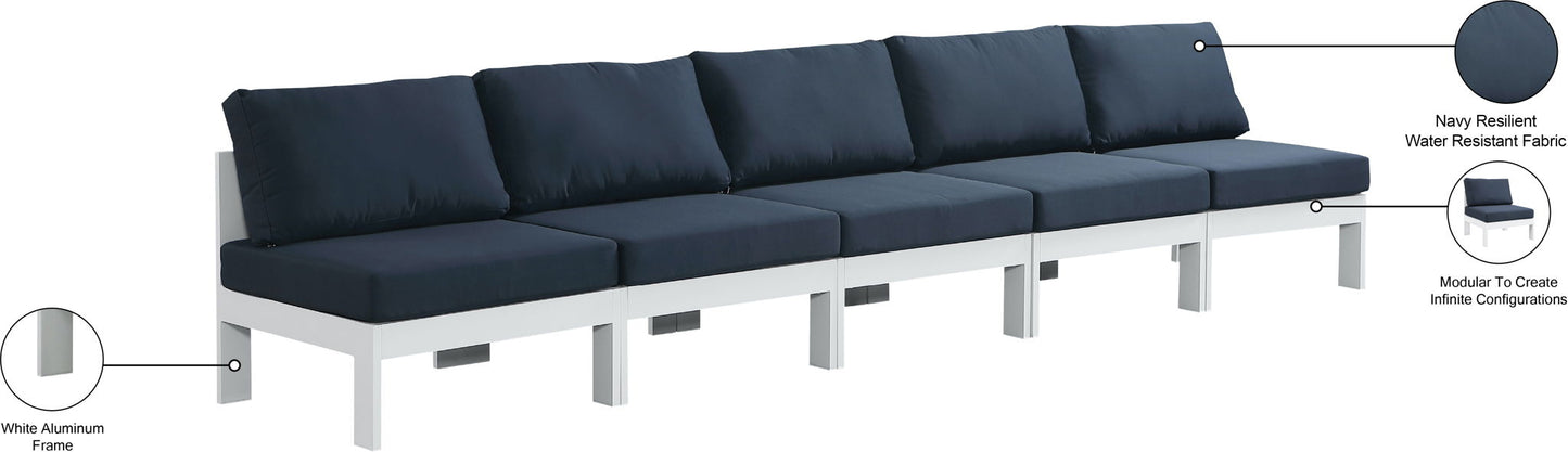 Nizuc - Outdoor Patio 5 Seat Modular Armless Sofa With White Frame