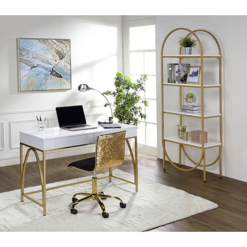 Lightmane - Writing Desk (Same Ac00900) - White High Gloss & Gold