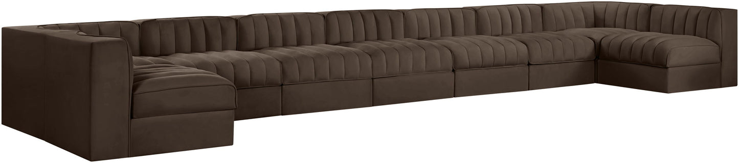 Rummi - Armless Velvet Performance Fabric Upholstered 9 Piece Modular Sectional