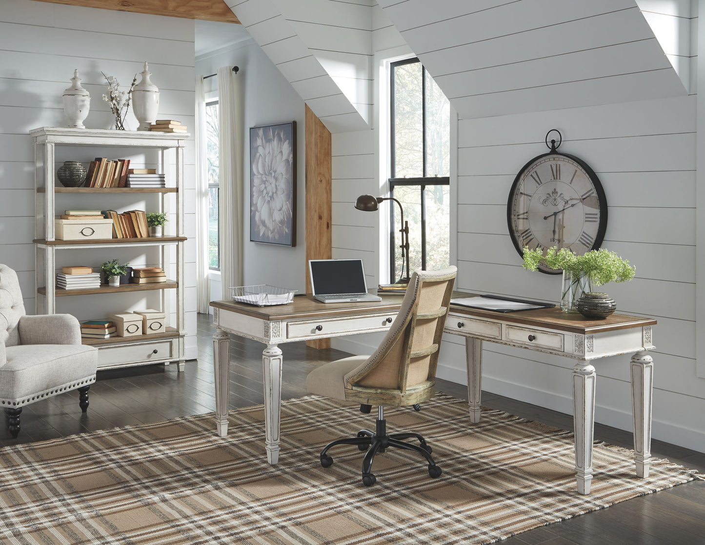 Realyn - Home Office L Shaped Desk - White / Brown