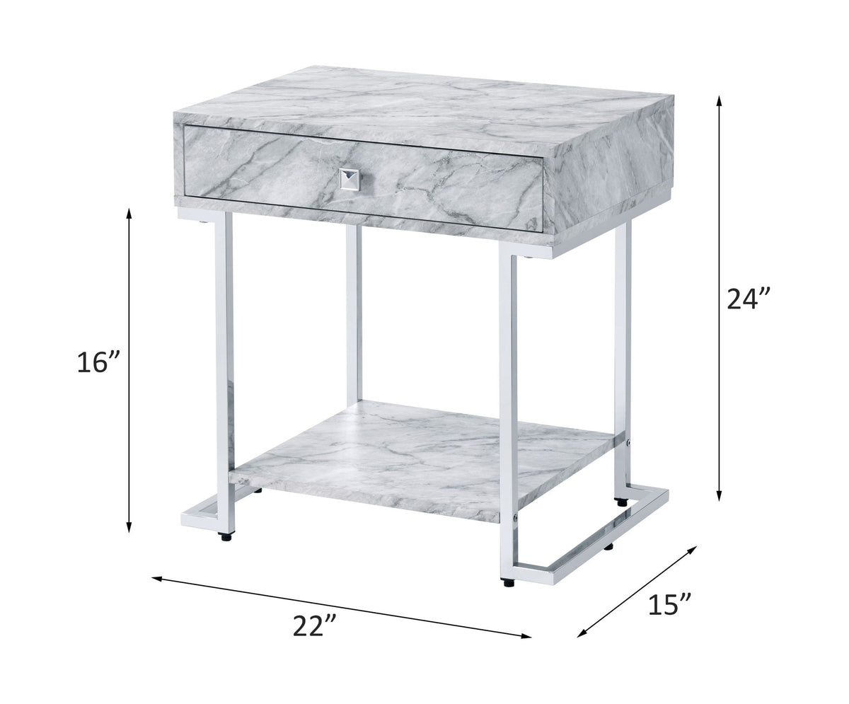 Wither - Accent Table - White Printed Faux Marble & Chrome