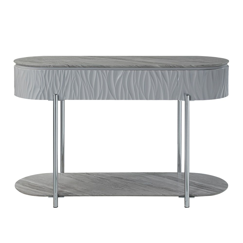 Yukino - Sofa Table - Gray High Gloss & Chrome