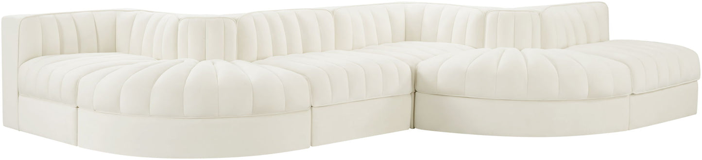 Rummi - Rounded Velvet Performance Fabric Upholstered 6 Piece Modular Sectional