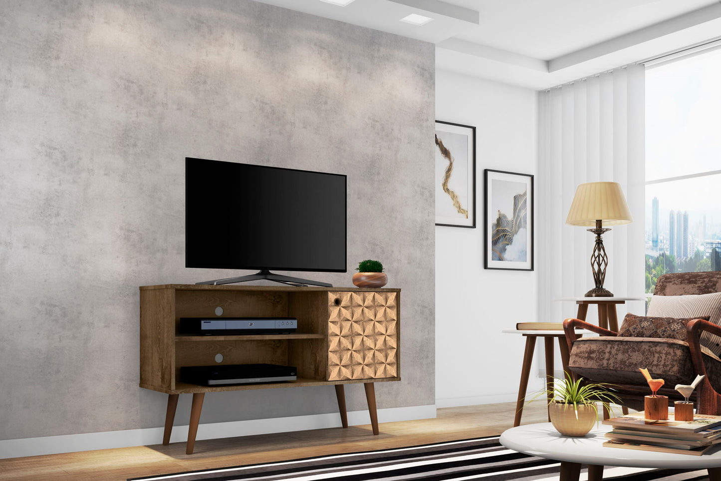 Manhattan Liberty - TV Stand With Rustic Brown Frame