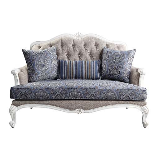 Ciddrenar - Loveseat With 3 Pillows - Fabric & White
