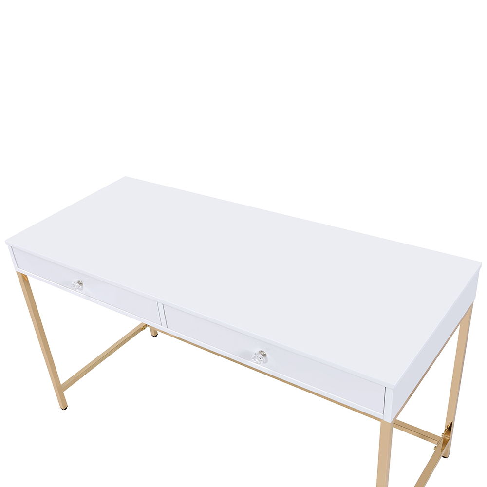Ottey - Vanity Desk (Same 92540) - White High Gloss & Gold