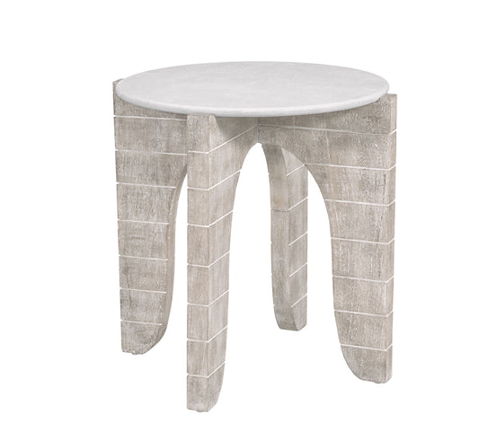 Bali - Round End Table - White Wash / Faux Plaster