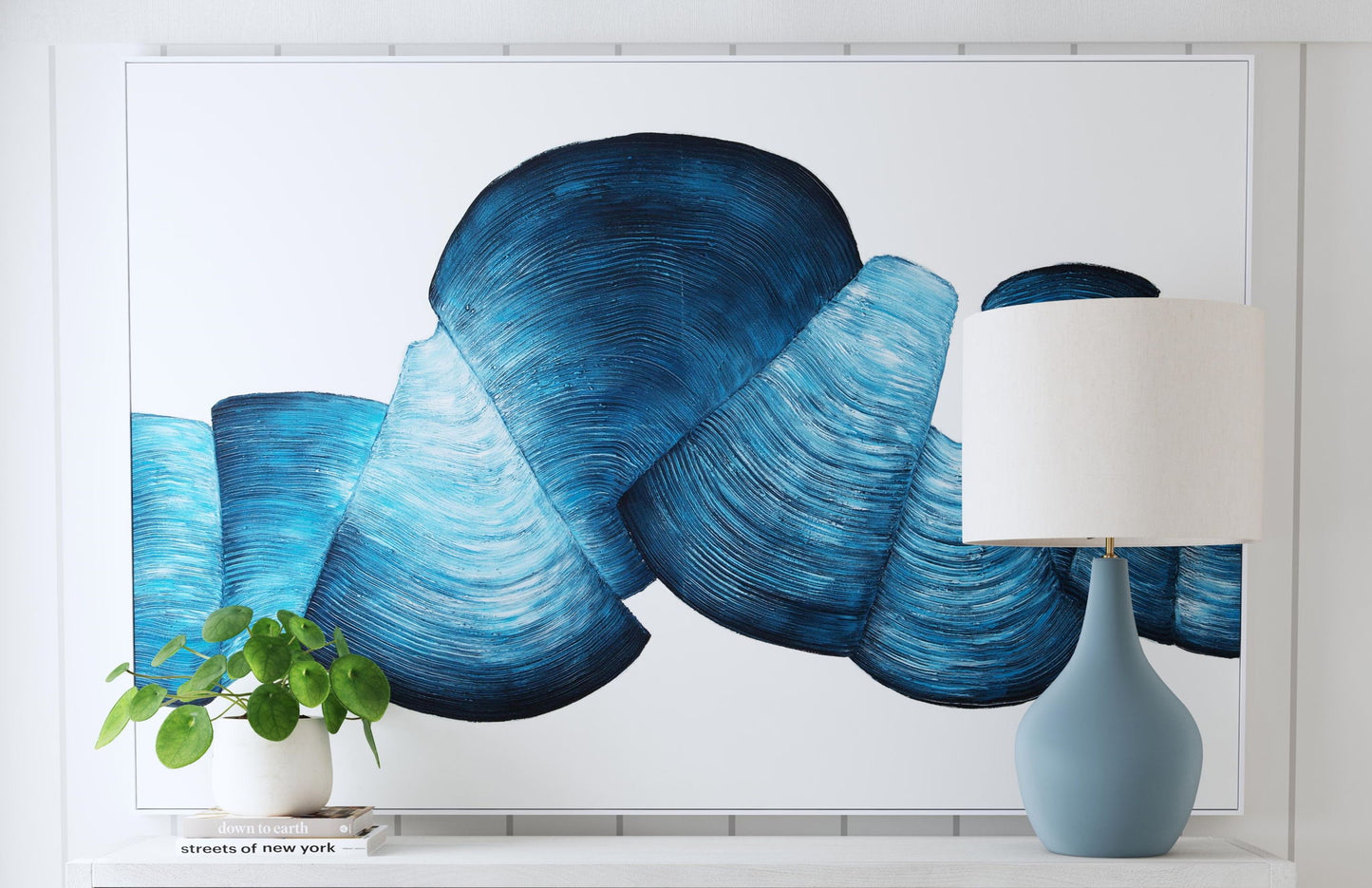 Ribbons Canvas Art - White / Blue