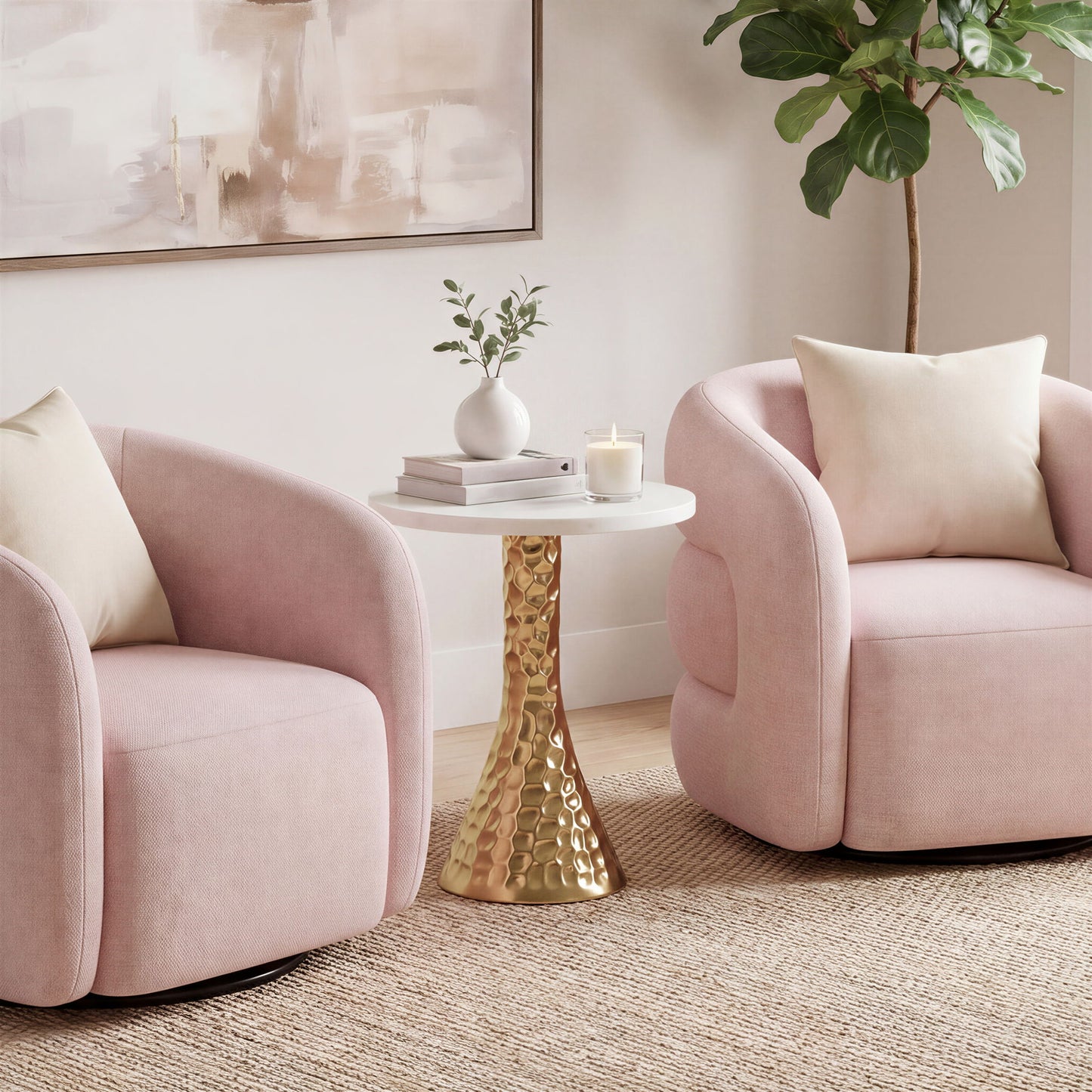 Lira - Accent Table - White / Gold