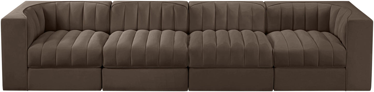 Rummi - Velvet Performance Fabric Upholstered 4 Piece Modular Sofa