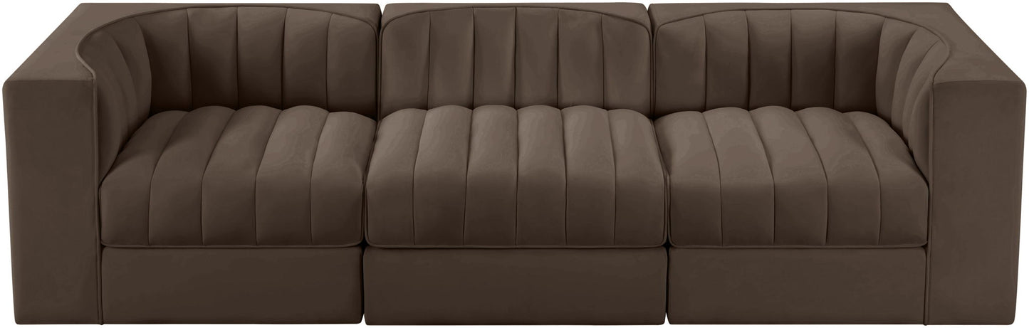 Rummi - Velvet Performance Fabric Upholstered 3 Piece Modular Sofa