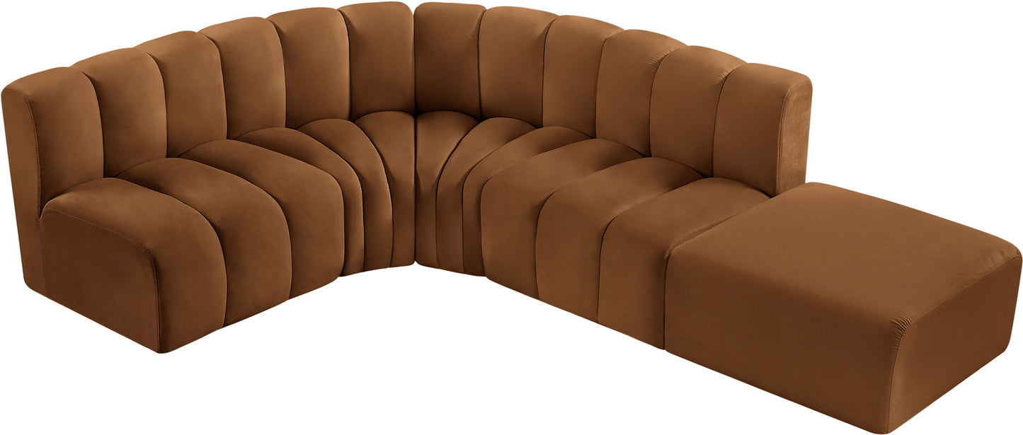 Arc - Velvet 5 Piece Corner Modular Sofa - Saddle