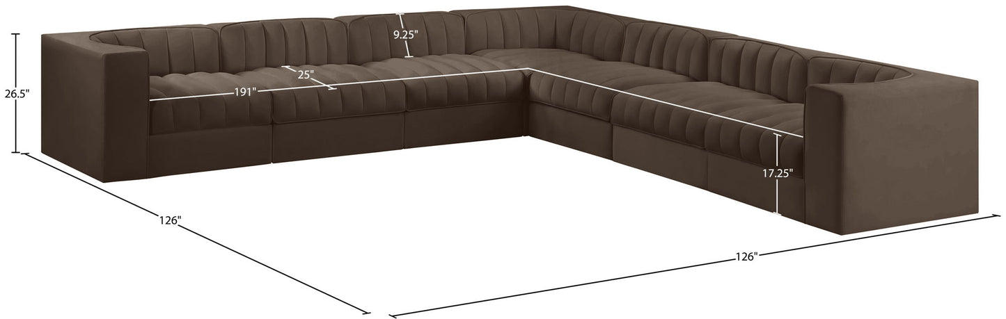 Rummi - Symmetrical Velvet Performance Fabric Upholstered 7 Piece Modular Sectional (With 3 Corner Chairs)
