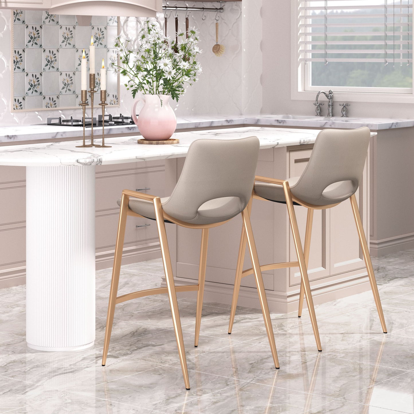 Desi - Counter Stool With Gold Legs (Set of 2)