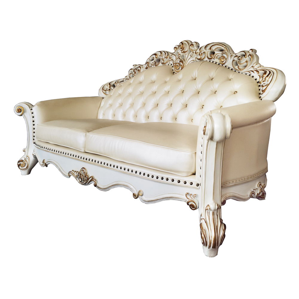 Vendome - Sofa With 5 Pillows - Champagne Synthetic Leather & Antique Pearl