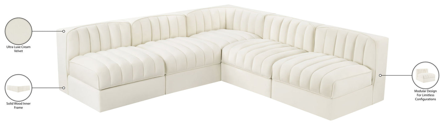 Rummi - Armless Velvet Performance Fabric Upholstered 5 Piece Modular Sectional