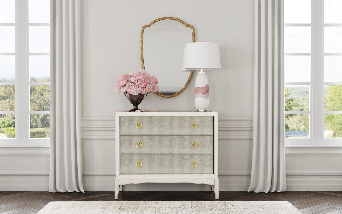 Kiara - Bronze Mirror Glam Hall Chest - White