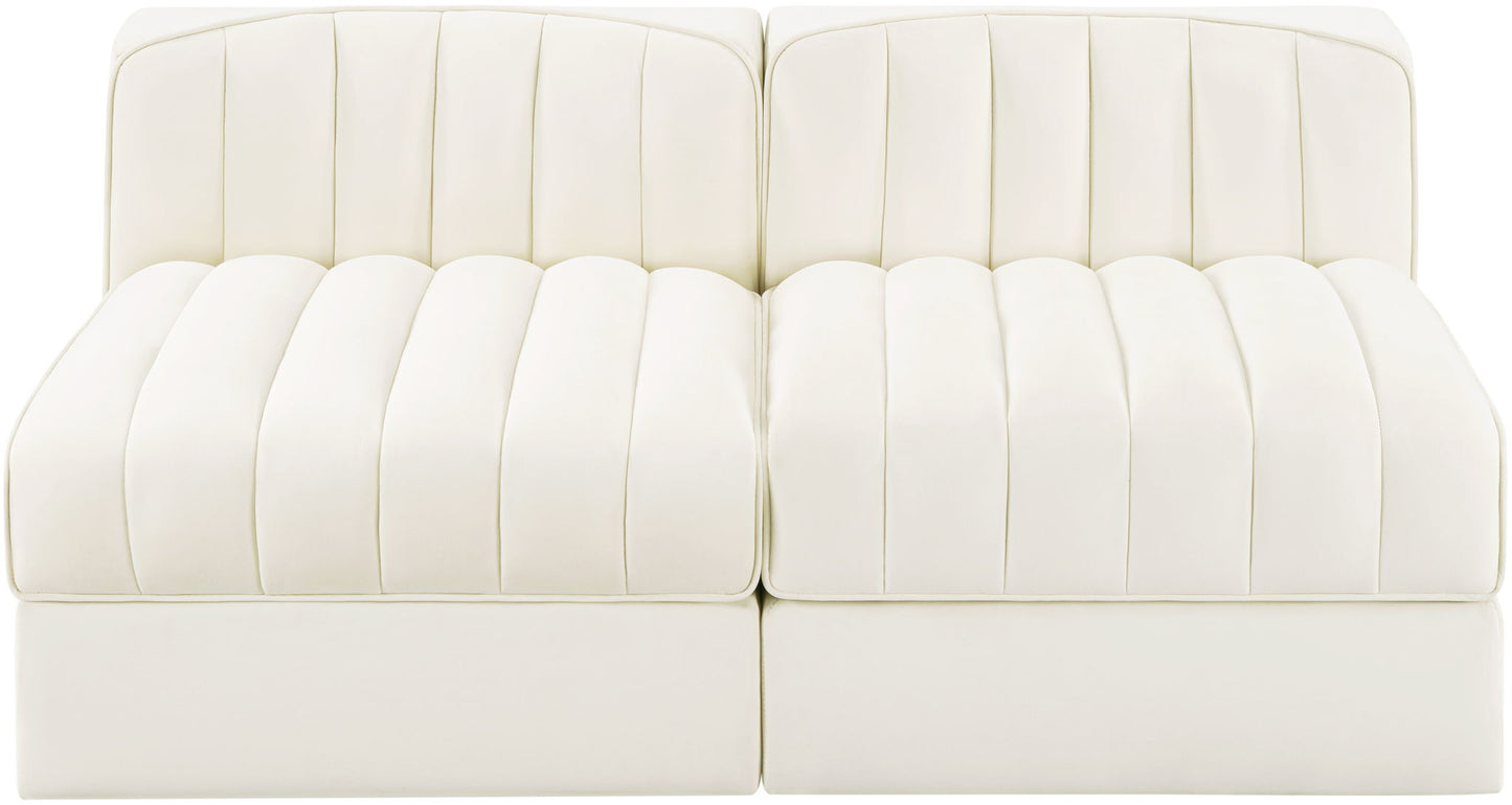 Rummi - Velvet Performance Fabric Upholstered 2 Piece Modular Armless Loveseat