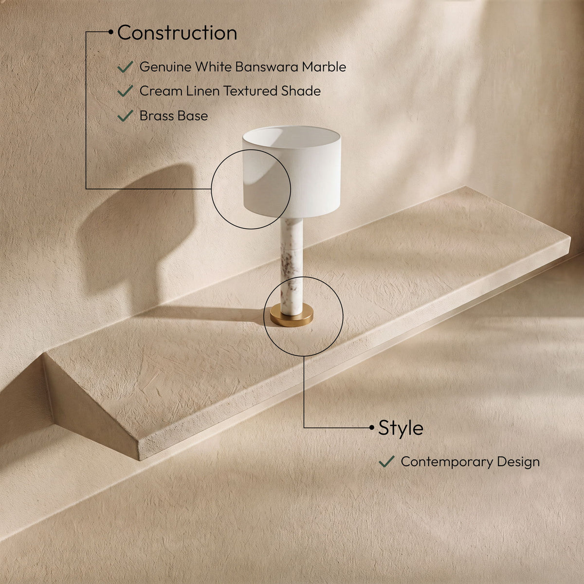 Opaline - Linen Textured Fabric And Brass Table Lamp