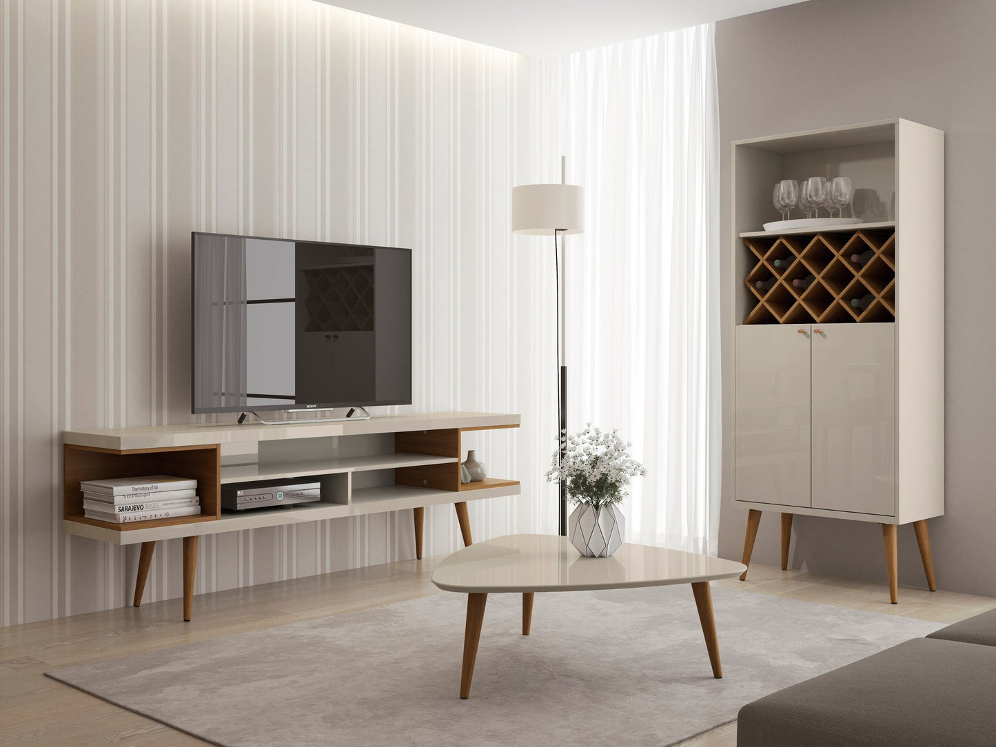 Manhattan Utopia - TV Stand - Off White And Maple Cream