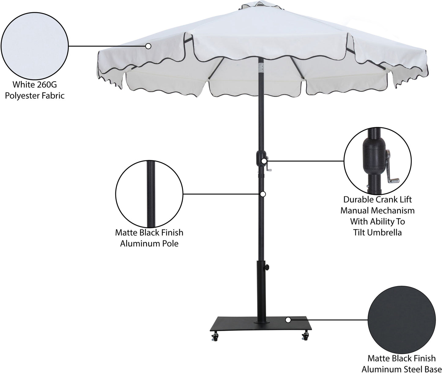 Amalfi - Aluminum Patio Umbrella - Black Base / Black Pole