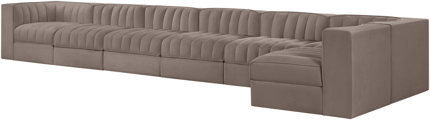 Rummi - Velvet Performance Fabric Upholstered 7 Piece Modular Sectional, L-Shaped (Right)