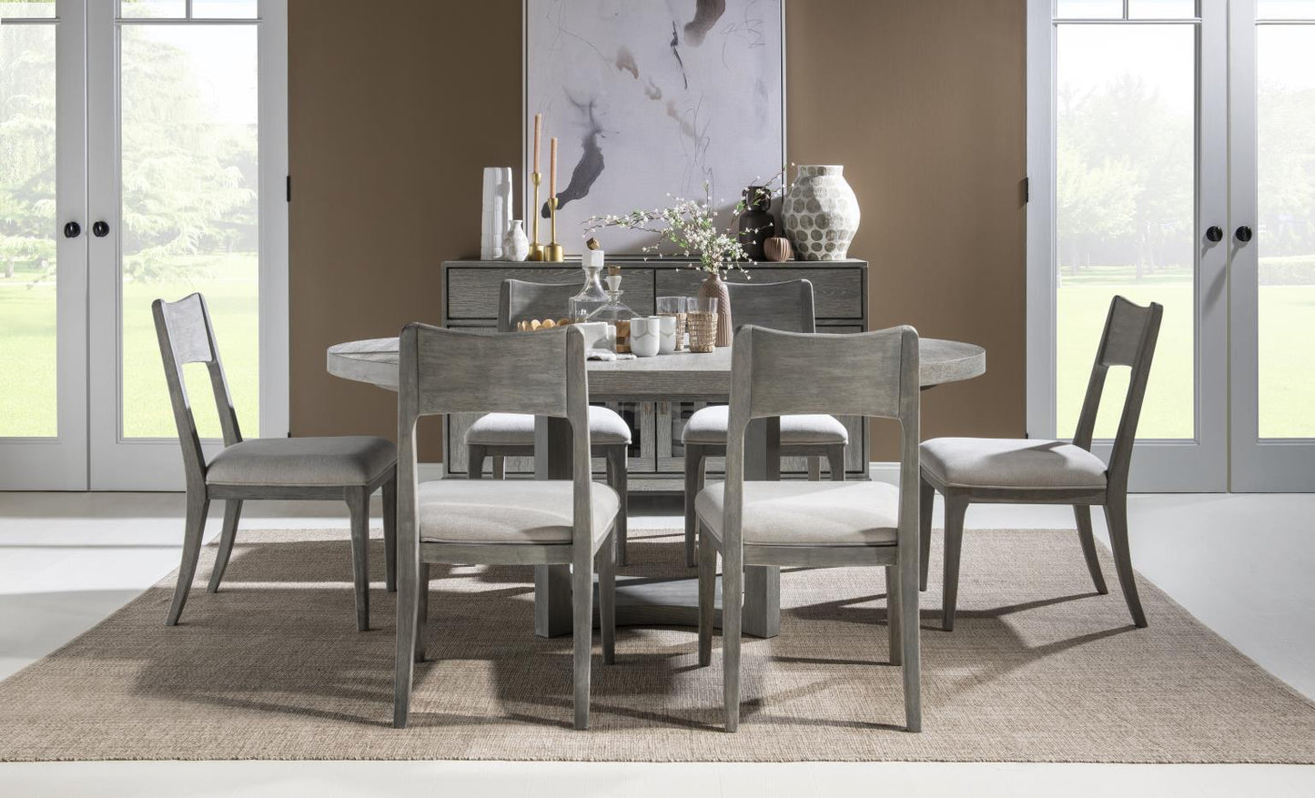 Artesia - Complete Round Pedestal Table - Smokey Taupe