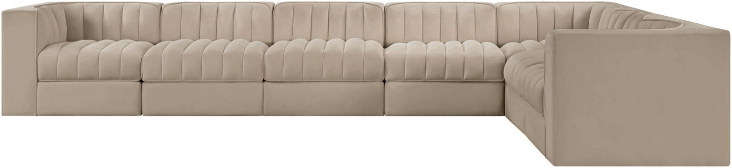 Rummi - Velvet Performance Fabric Upholstered 7 Piece Modular Sectional (With 3 Corner Chairs)