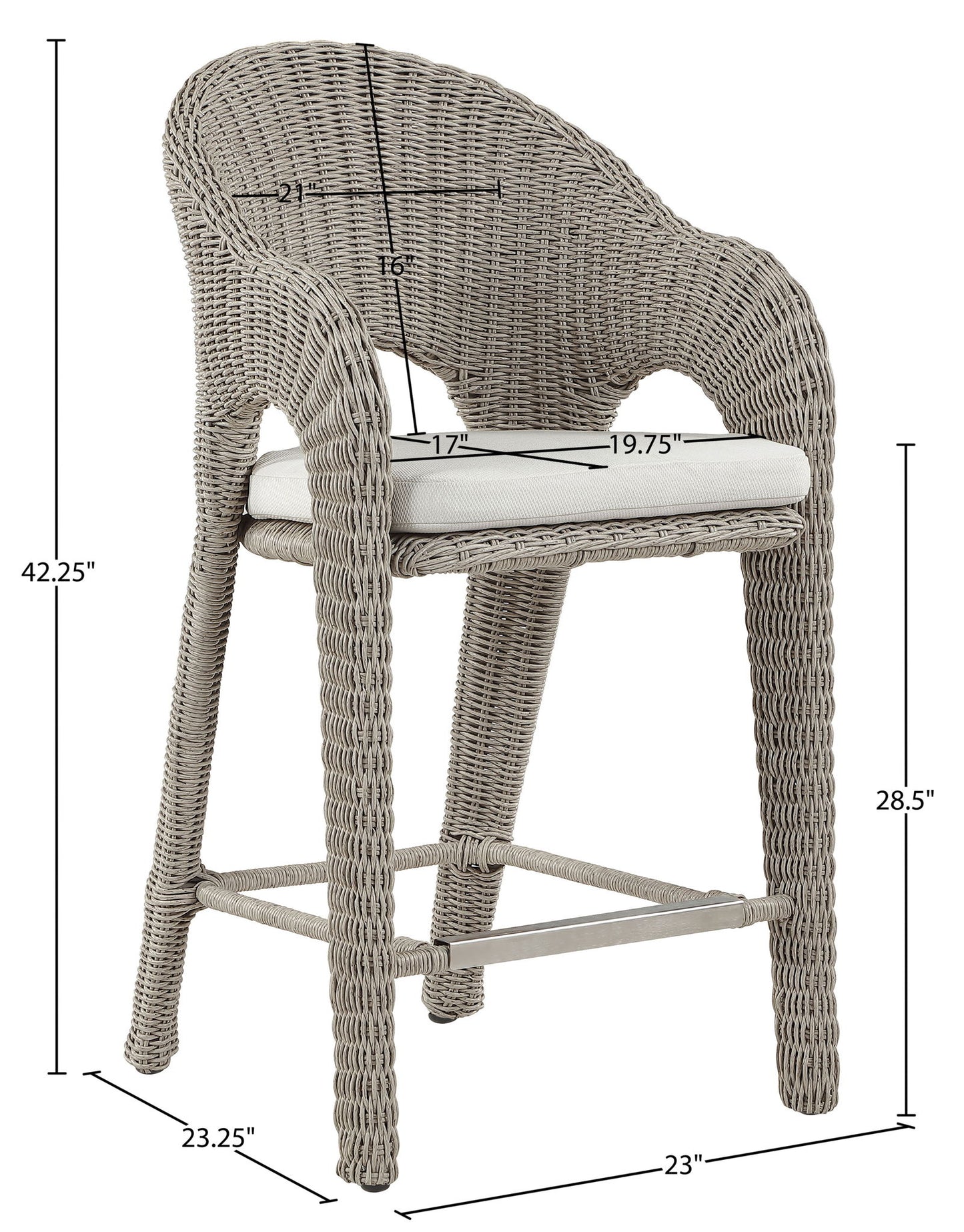 Seacrest - Olefin Water Resistant Fabric And Wicker Outdoor Patio Bar Stool