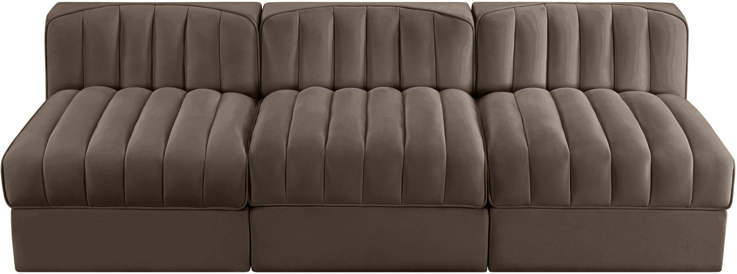 Rummi - Velvet Performance Fabric Upholstered 3 Piece Modular Armless Sofa