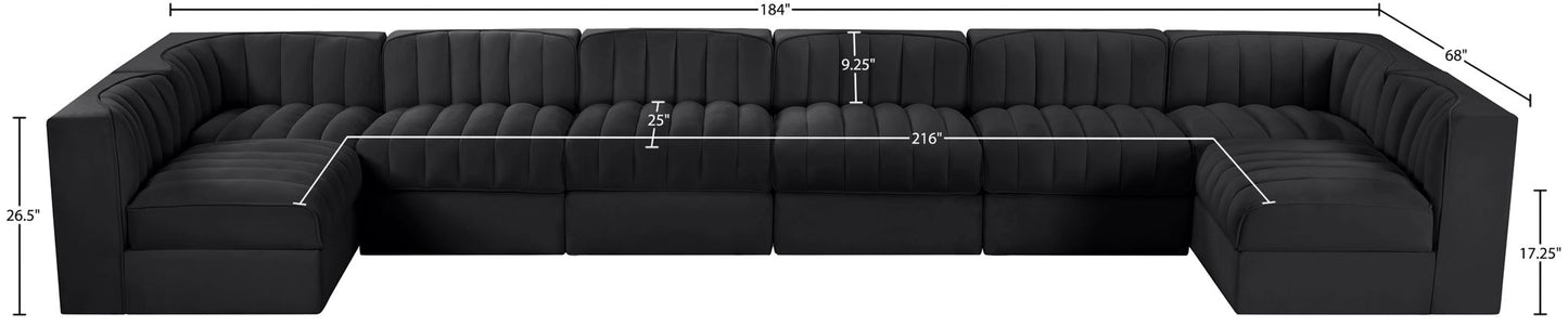 Rummi - Velvet Performance Fabric Upholstered 8 Piece Modular Sectional (With 2 Corner Chairs)