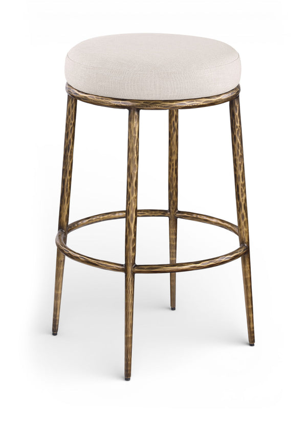 Ferro - Performance Fabric Upholstered Backless Bar Stool - Antique Brass