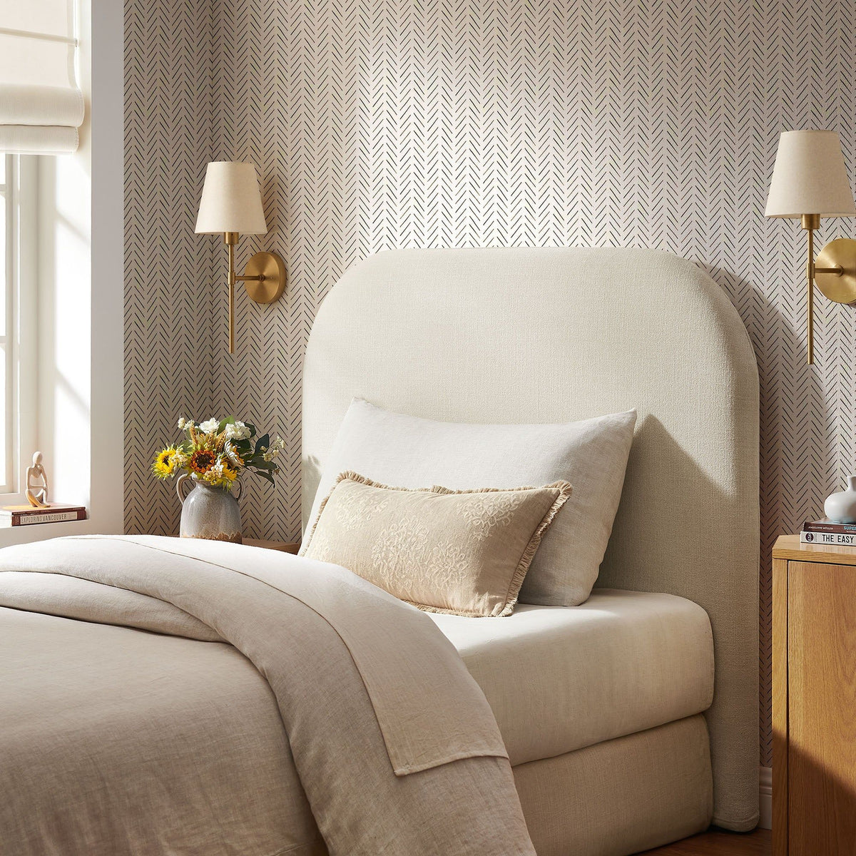 Keynote Twin Size Upholstered Fabric Headboard - Ecru