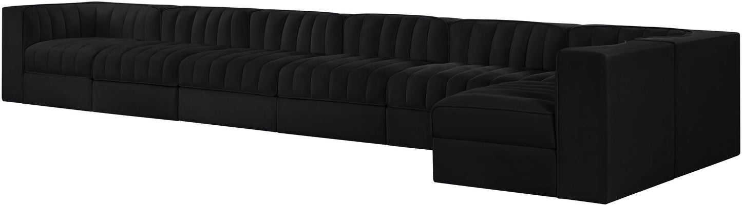 Rummi - Velvet Performance Fabric Upholstered 7 Piece Modular Sectional, L-Shaped (Right)