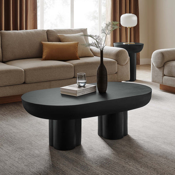 Caspian Oval Concrete Coffee Table - Black