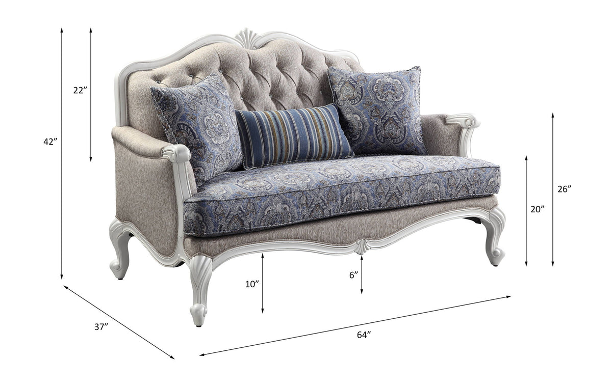 Ciddrenar - Loveseat With 3 Pillows - Fabric & White
