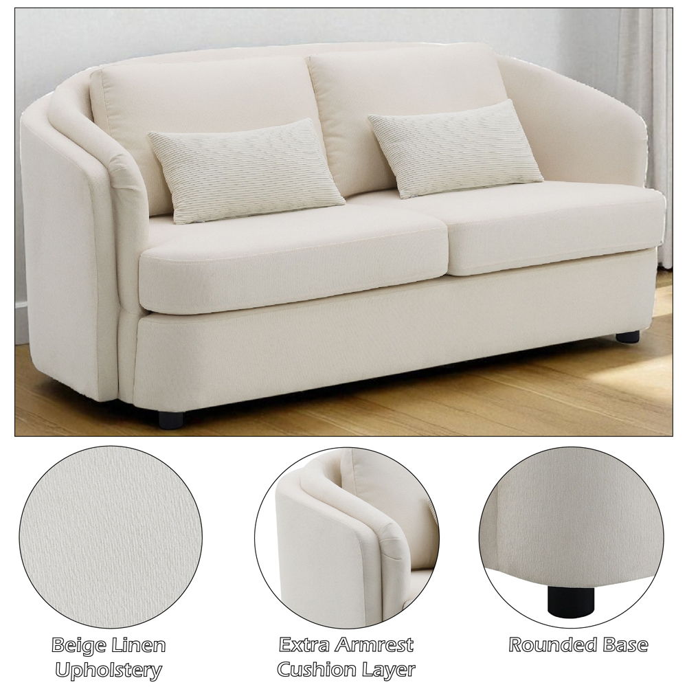 Mariko - Loveseat With 2 Pillows - Beige Linen