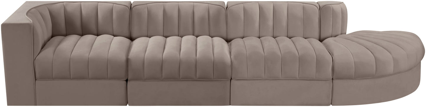 Rummi - Velvet Performance Fabric Upholstered 4 Piece Modular Sectional With Reverse Corner Chair