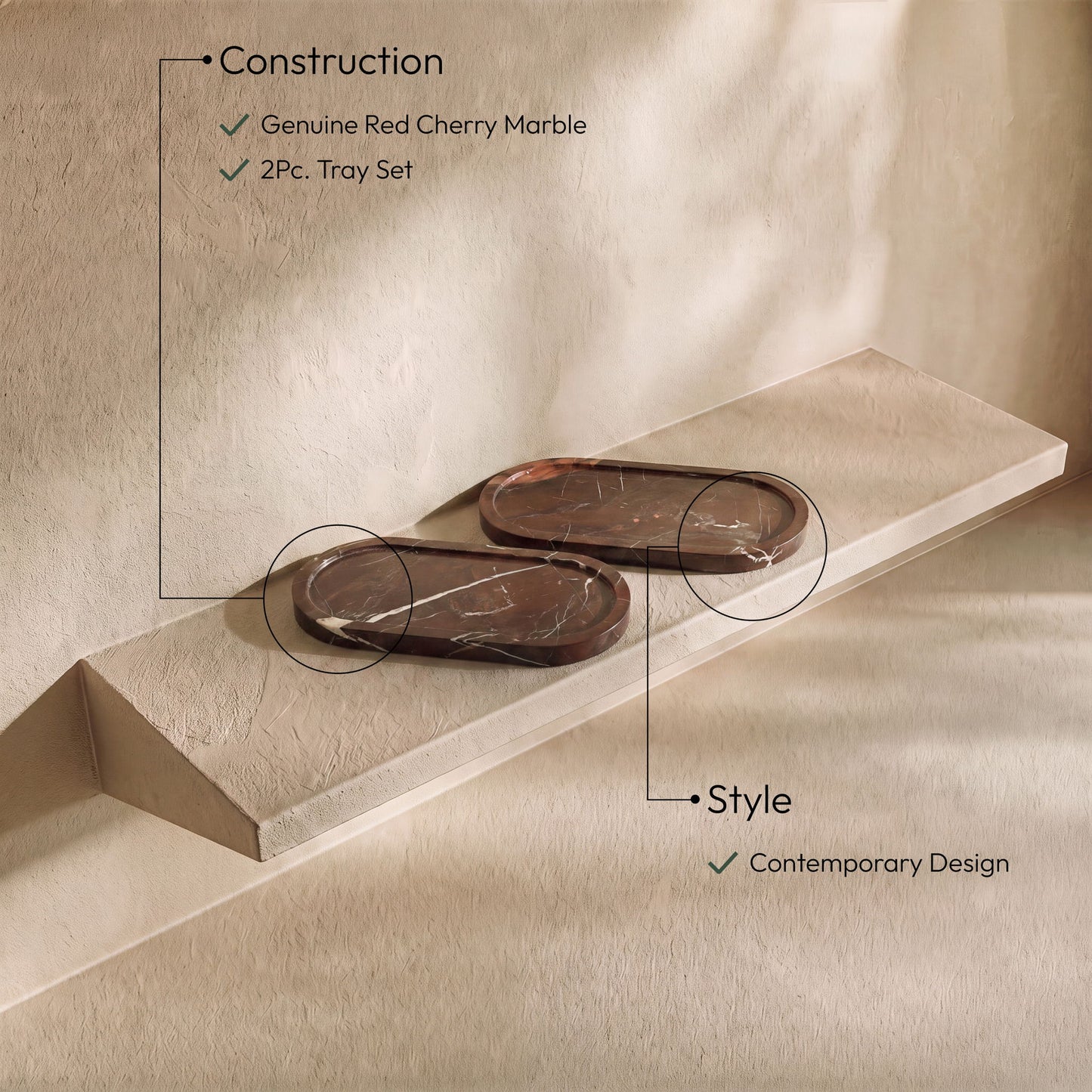 Vanta - Genuine Marble Tray (Set of 2)