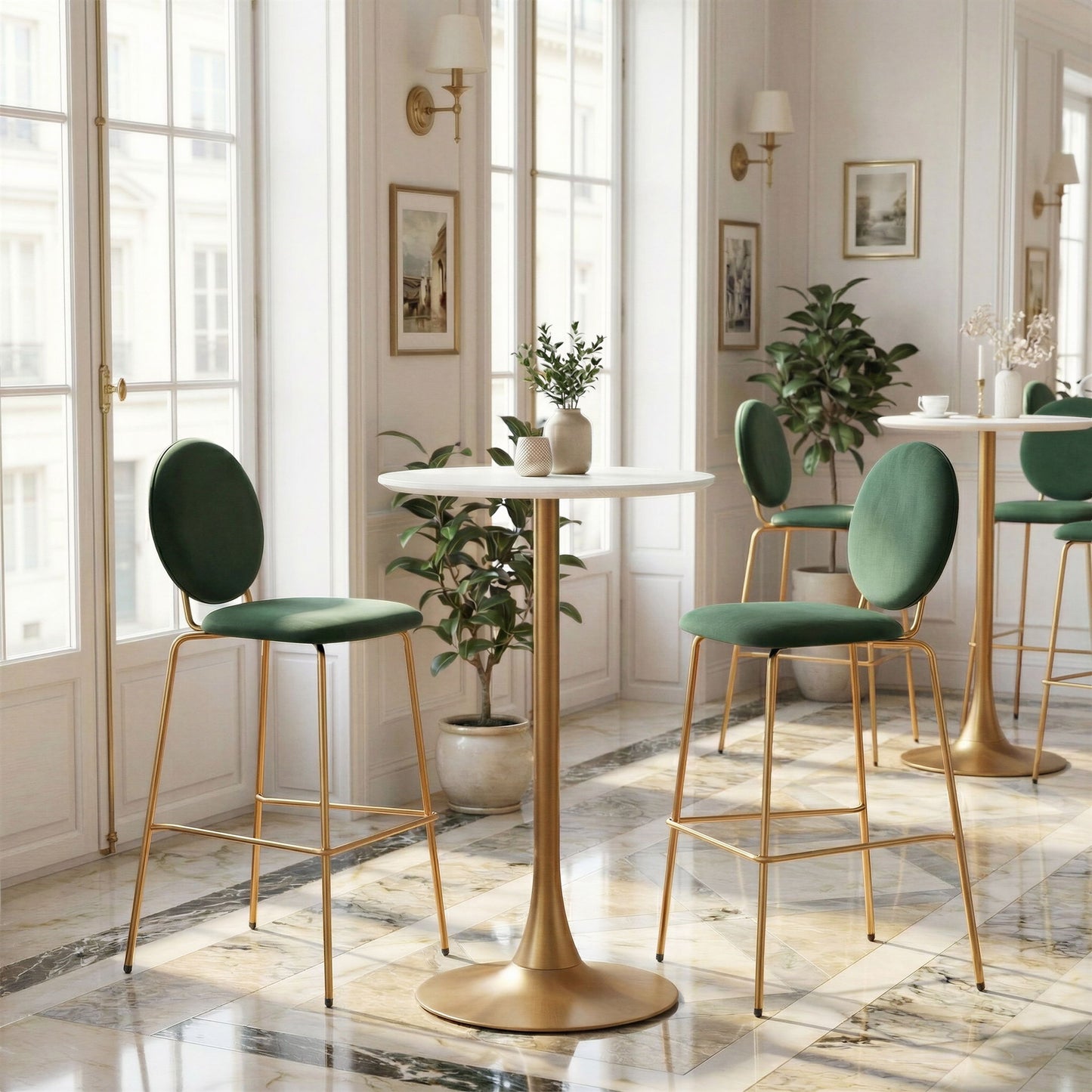 Odessa - Barstool (Set of 2) - Green / Gold