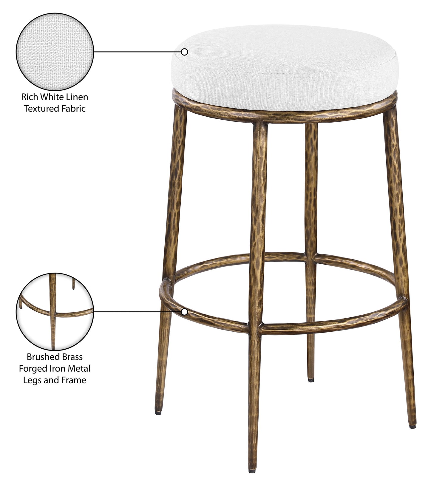 Ferro - Performance Fabric Upholstered Backless Bar Stool - Antique Brass