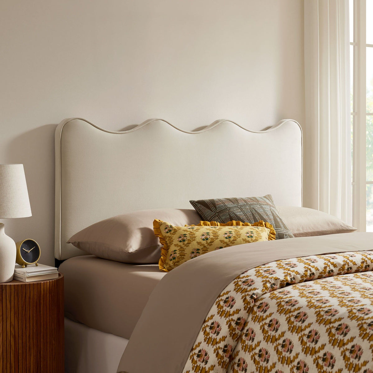 Athena Upholstered Headboard - Full, Alabaster