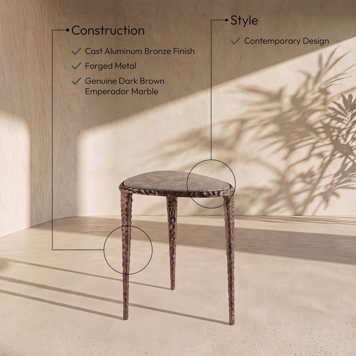 Gild - Aluminum Base And Genuine Marble Top Table - Bronze Finish