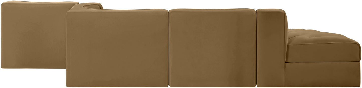 Rummi - Rounded Velvet Performance Fabric Upholstered 5 Piece Modular Sectional