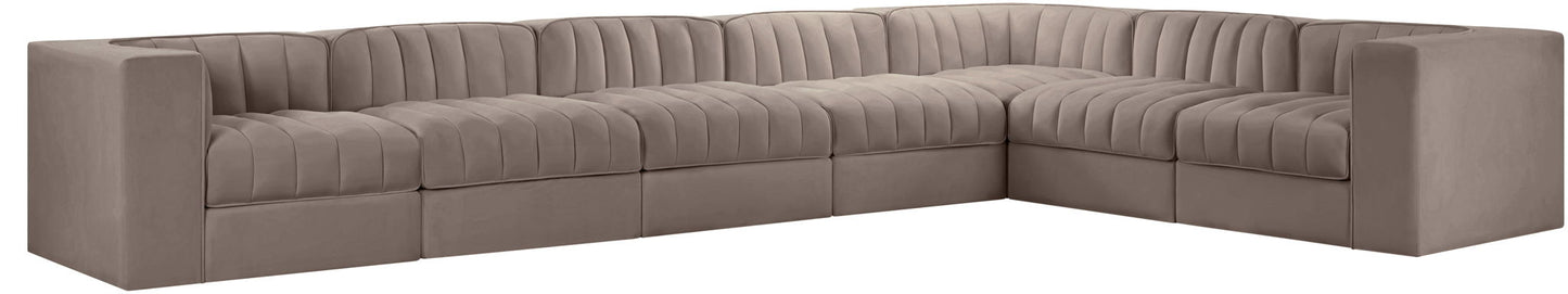 Rummi - Velvet Performance Fabric Upholstered 7 Piece Modular Sectional (With 3 Corner Chairs)