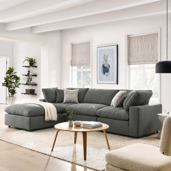 Commix 4 Piece Down Filled Overstuffed Sectional Sofa Set - Gray