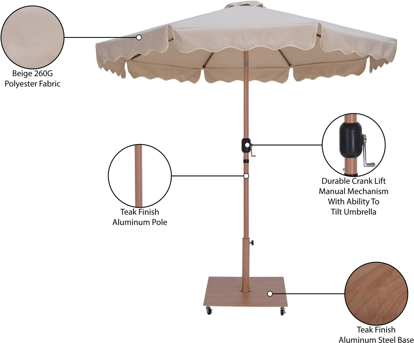 Amalfi - Aluminum Patio Umbrella - Light Brown Base / Light Brown Pole