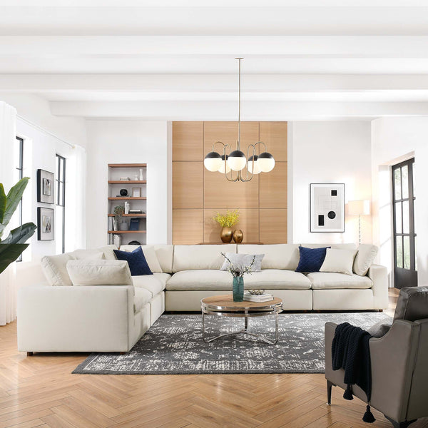 Commix 6 Piece Down Filled Overstuffed Sectional Sofa Set - Light Beige