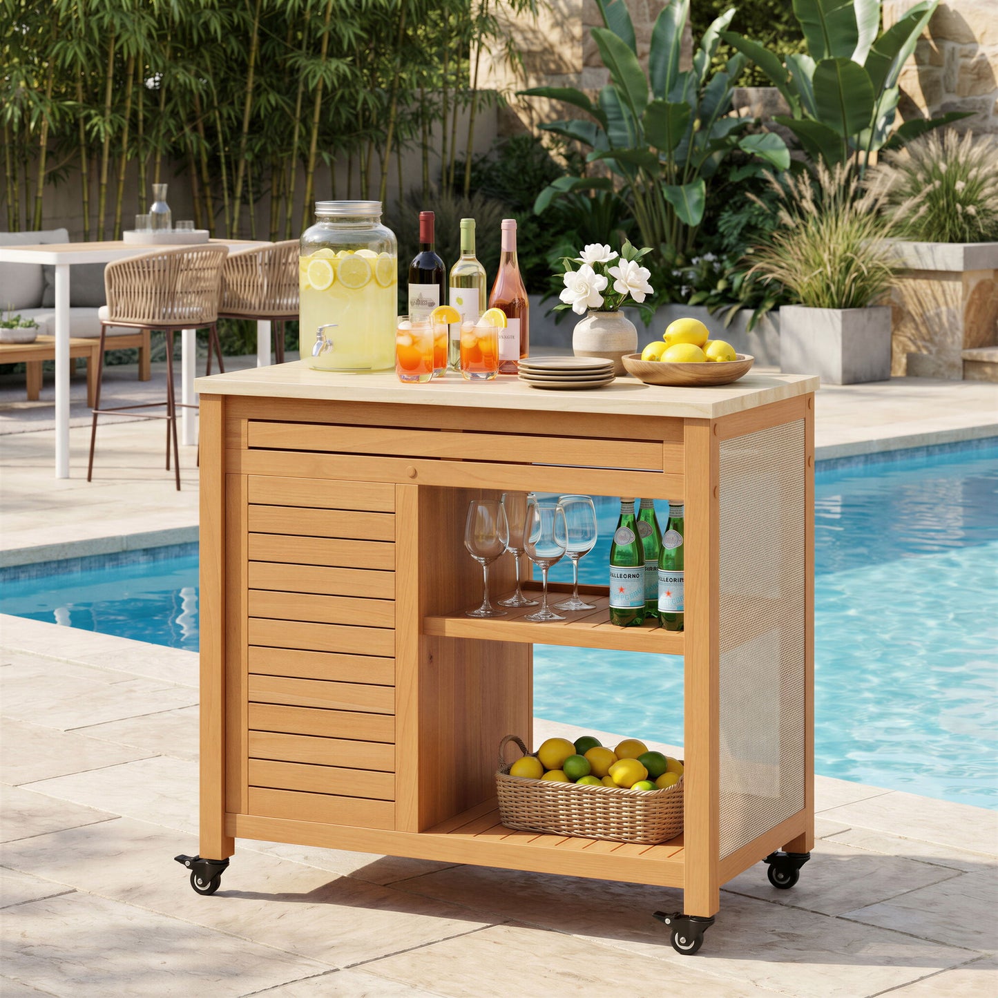 Valtan - Bar Cart - Natural / Beige